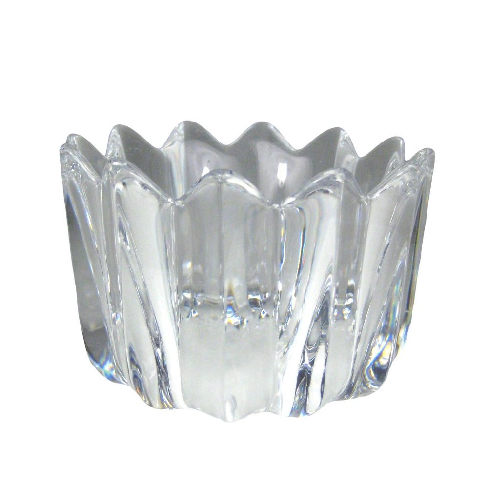 Orrefos Vase Trinket Art Clear Glass Bowl Signed Fluted Modern Size 3 1/8 Inch